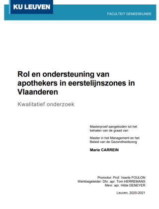 Masterproef - rol en ondersteuning van apothekers in eerstelijnszones in Vlaanderen